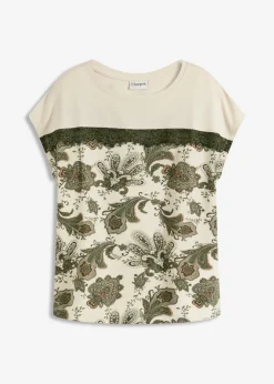 bonprix bonprix Camisetas>Camiseta oversize con cinta de encaje crudo-verde oliva