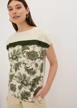 bonprix bonprix Camisetas>Camiseta oversize con cinta de encaje crudo-verde oliva