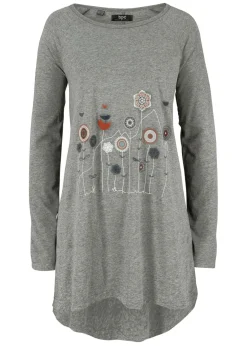 bonprix bonprix Camisetas>Camiseta oversize con cuello redondo Gris jaspeado con flores