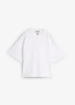 bonprix bonprix Básicos|Camisetas>Camiseta oversize, corta, de algodón orgánico puro y pesado Blanco