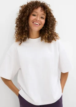 bonprix bonprix Básicos|Camisetas>Camiseta oversize, corta, de algodón orgánico puro y pesado Blanco