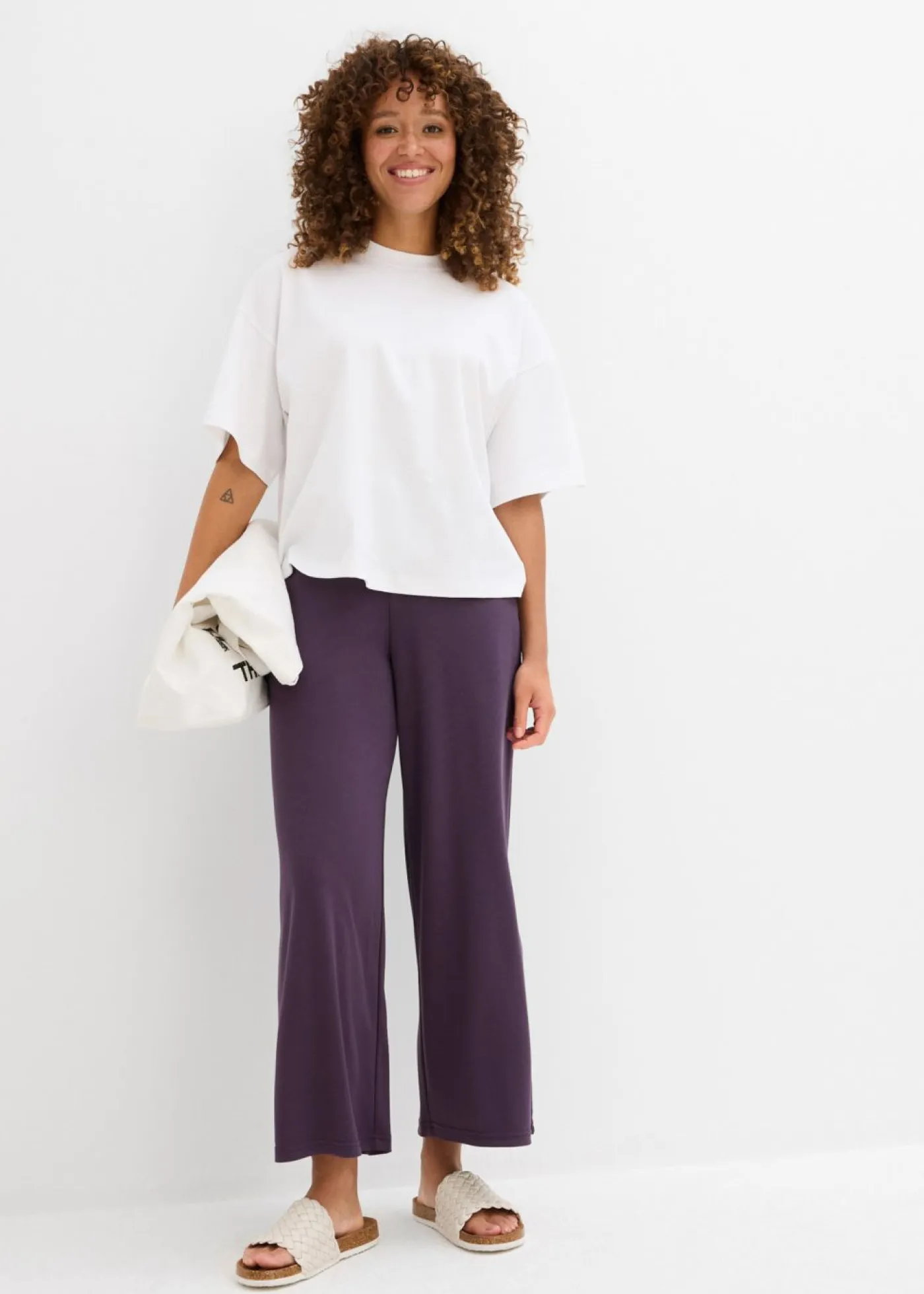 bonprix bonprix Básicos|Camisetas>Camiseta oversize, corta, de algodón orgánico puro y pesado Blanco