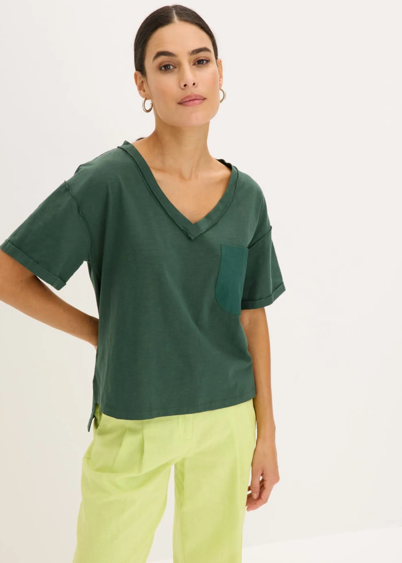 bonprix bonprix Camisetas|Novedades>Camiseta oversize de algodón puro verde sombra