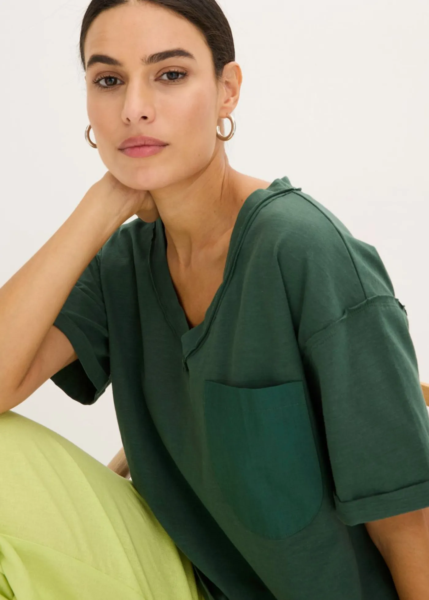 bonprix bonprix Camisetas|Novedades>Camiseta oversize de algodón puro verde sombra