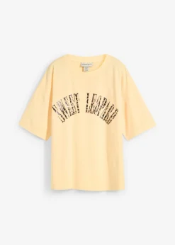 bonprix bonprix Camisetas>Camiseta oversize en suave mezcla de algodón Amarillo claro estampado