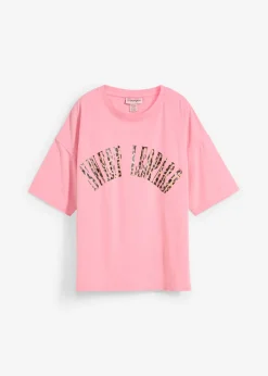 bonprix bonprix Camisetas>Camiseta oversize en suave mezcla de algodón Rosa orquídea estampado