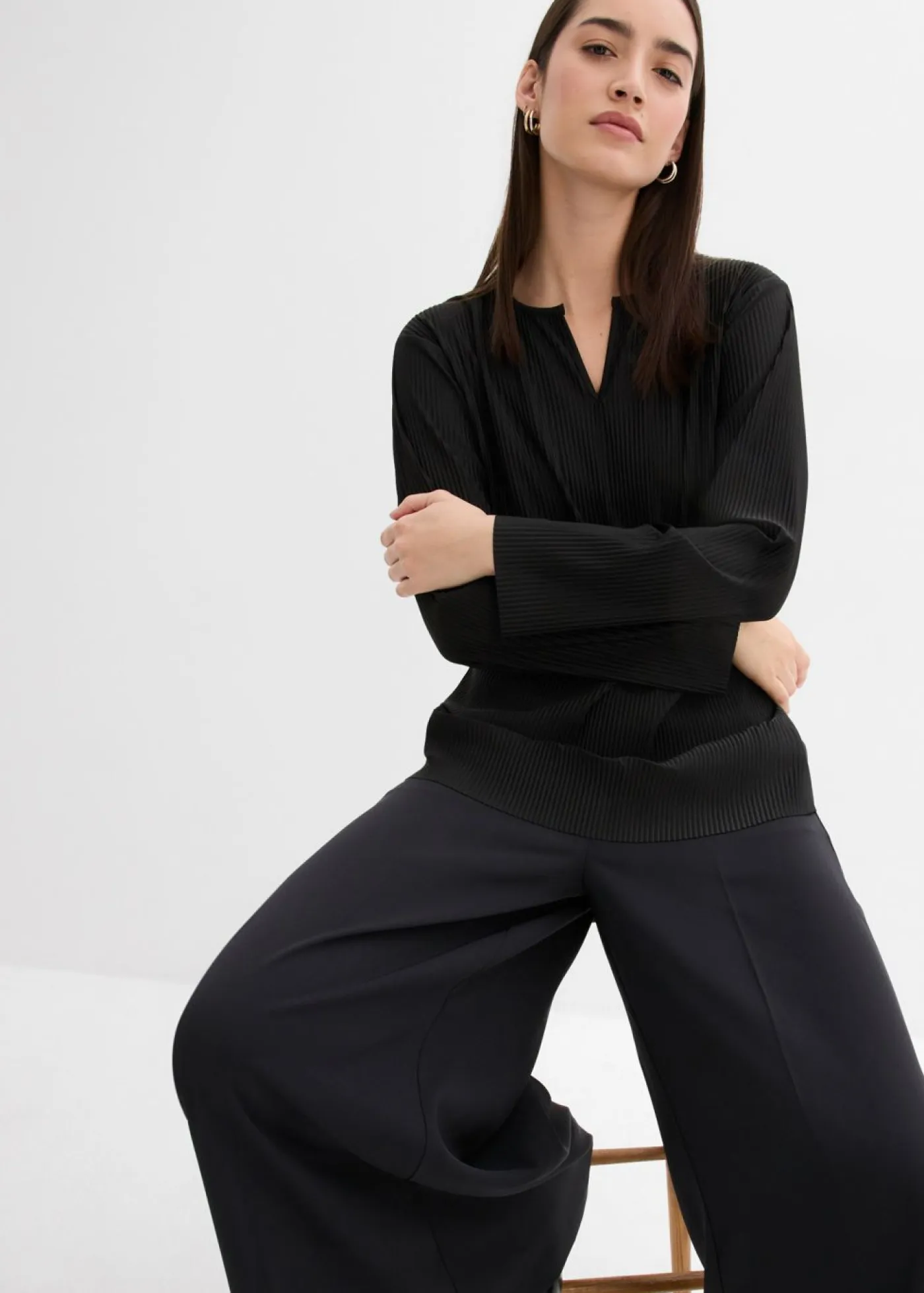 bonprix bonprix Esenciales|Camisetas>Camiseta plisada Negro