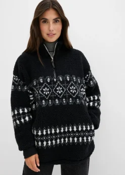 bonprix bonprix Ropa Cómoda>Camiseta polar Negro-blanco lana con patrón nórdico