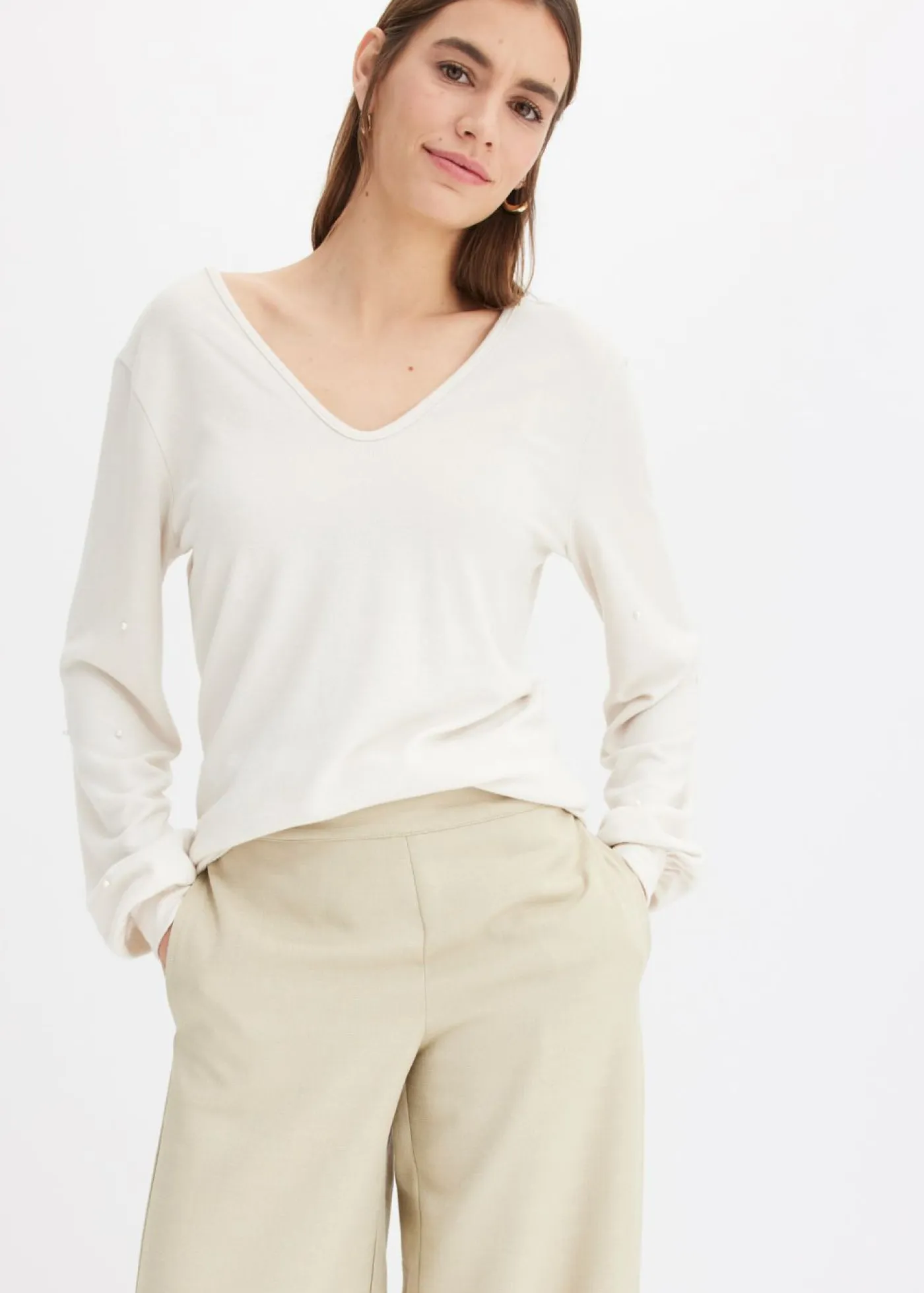 Mujer bonprix bonprix Camiseta polar con perlas