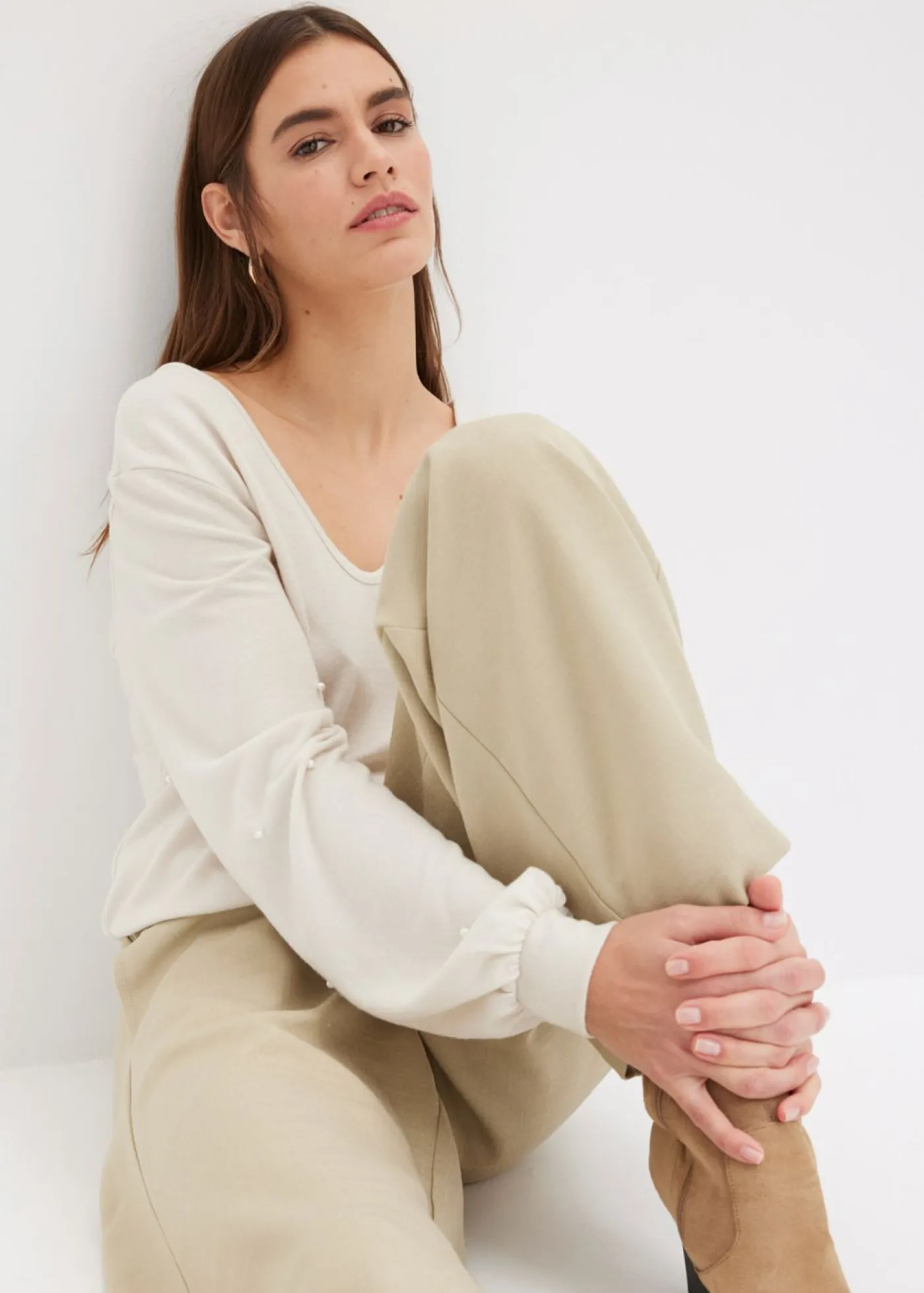 Mujer bonprix bonprix Camiseta polar con perlas