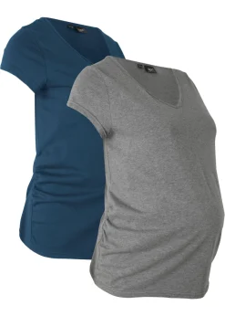 bonprix bonprix Premamá>Camiseta premamá básica de algodón orgánico (2 unidades) Azul marino + gris jaspeado