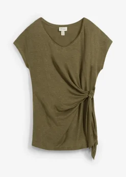 bonprix bonprix Premium|Camisetas>Camiseta sin mangas de lino puro Verde oliva oscuro