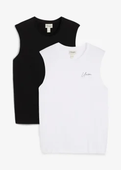 bonprix bonprix Camisetas Y Polos>Camiseta sin mangas (2 unidades) de algodón orgánico puro con corte holgado Negro+blanco