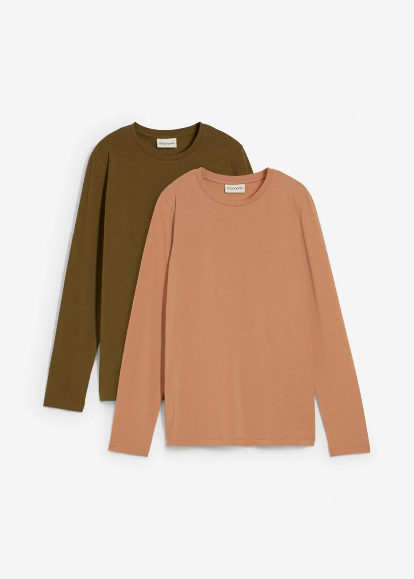 bonprix bonprix Básicos|Camisetas>Camiseta slim fit con algodón orgánico puro (2 unidades) Batido de chocolate/verde oliva