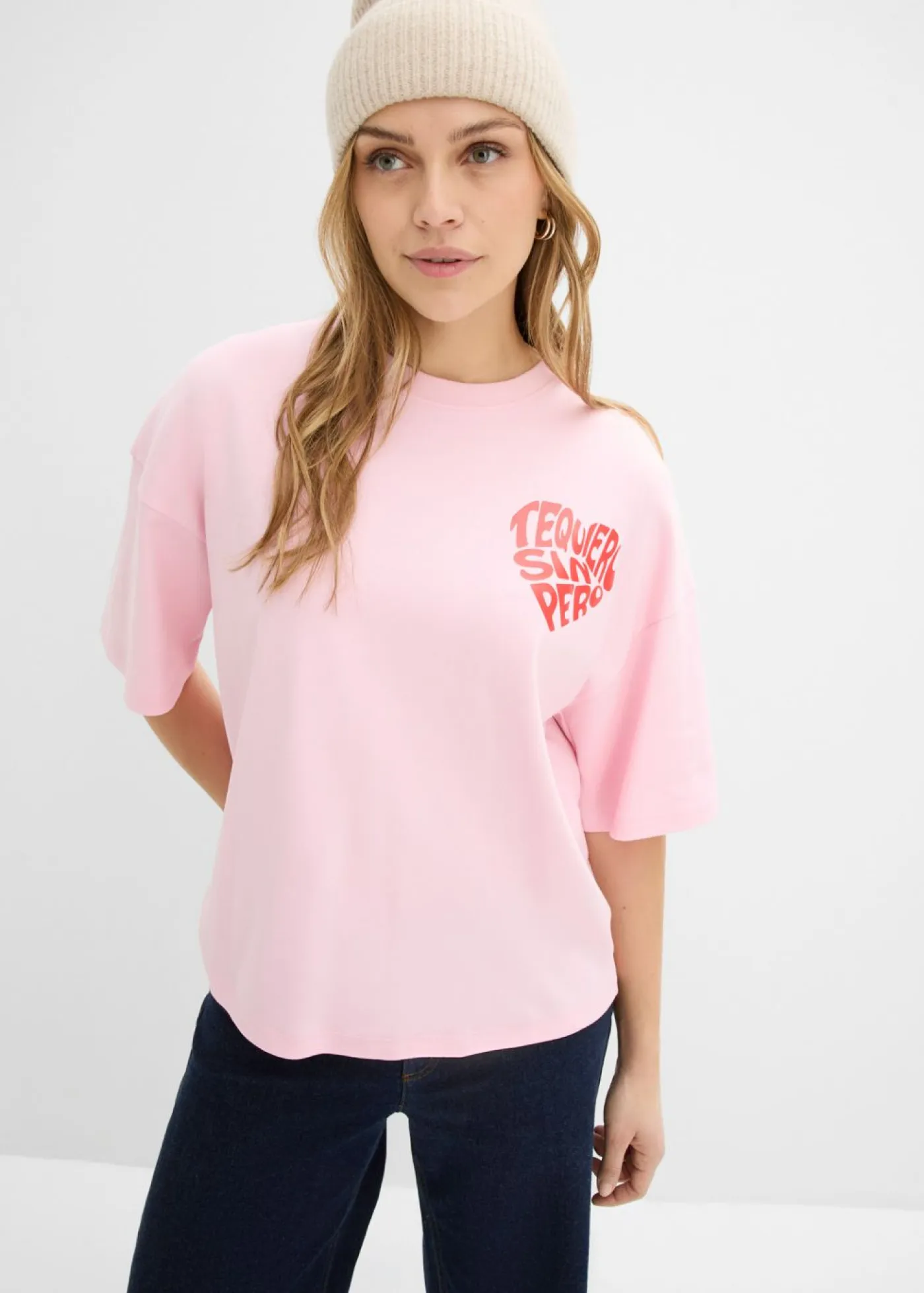 bonprix bonprix Camisetas>Camiseta tipo boxy de algodón grueso rosa cristal-fresa