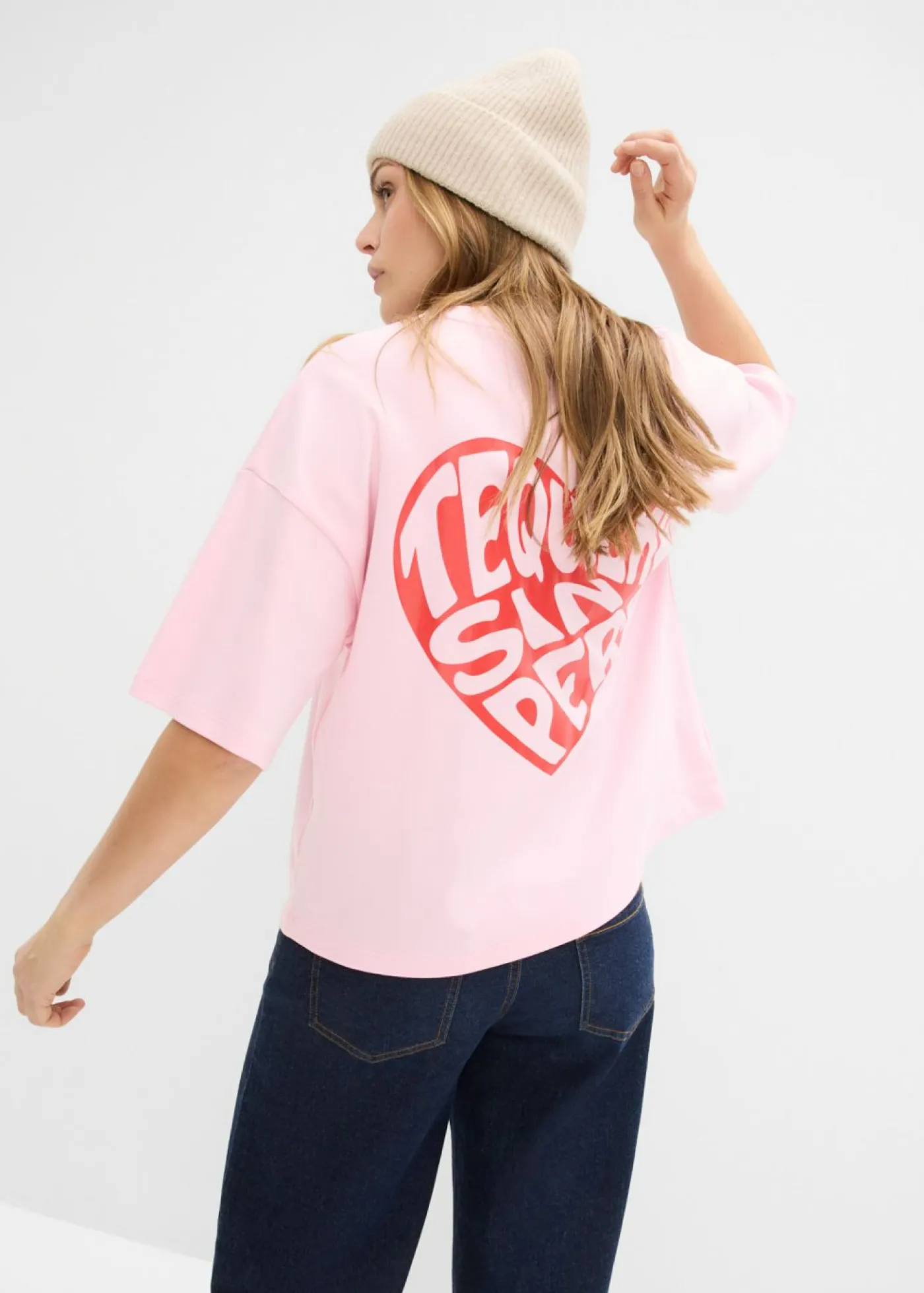 bonprix bonprix Camisetas>Camiseta tipo boxy de algodón grueso rosa cristal-fresa