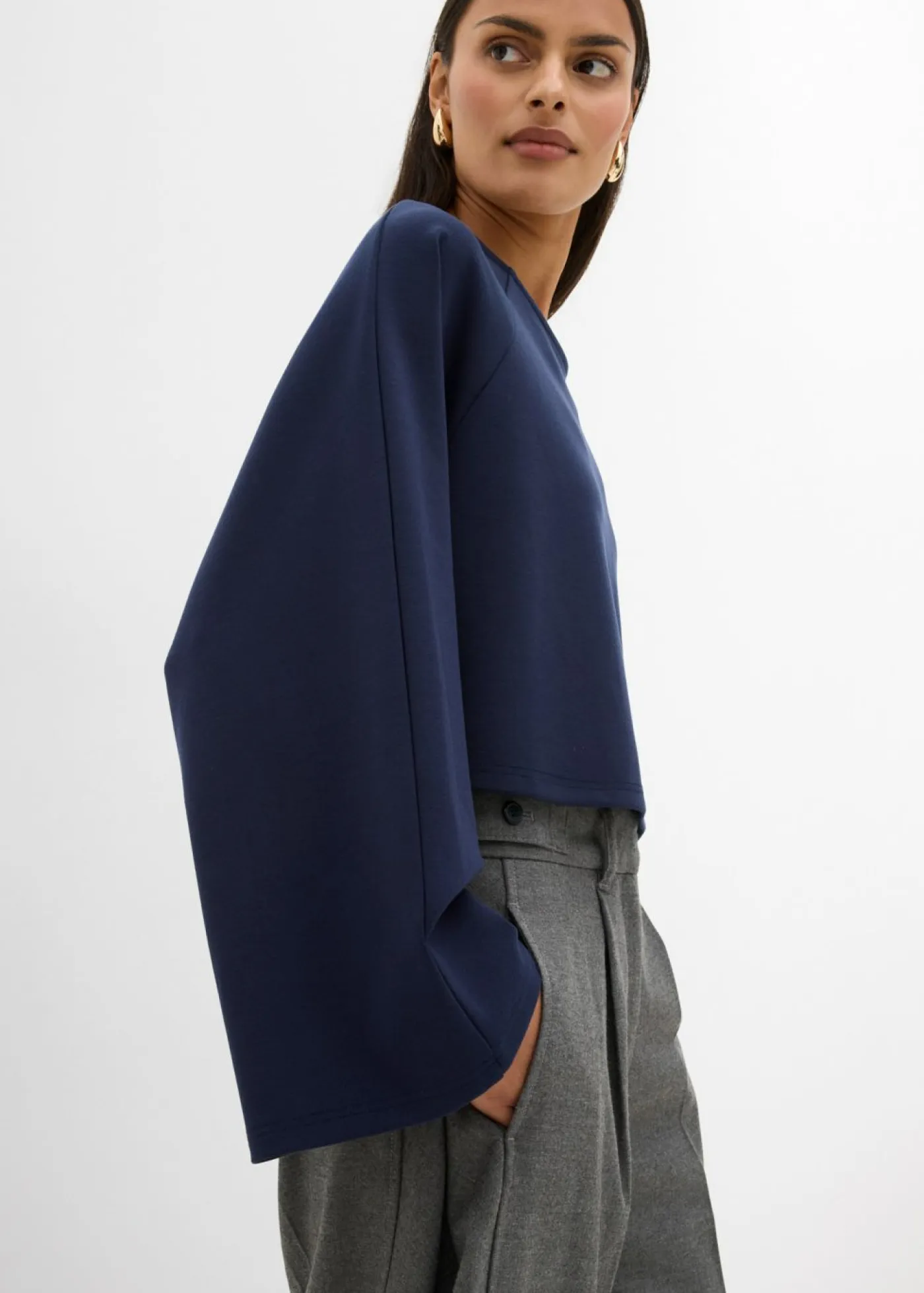 bonprix bonprix Esenciales|Camisetas>Camiseta tipo capa de manga larga Azul marino