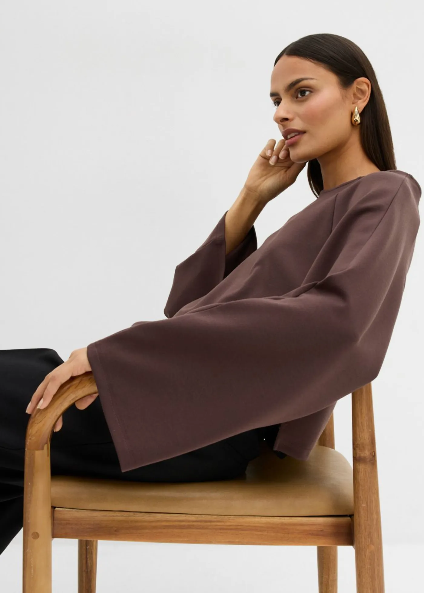 bonprix bonprix Esenciales|Camisetas>Camiseta tipo capa de manga larga Marrón oscuro