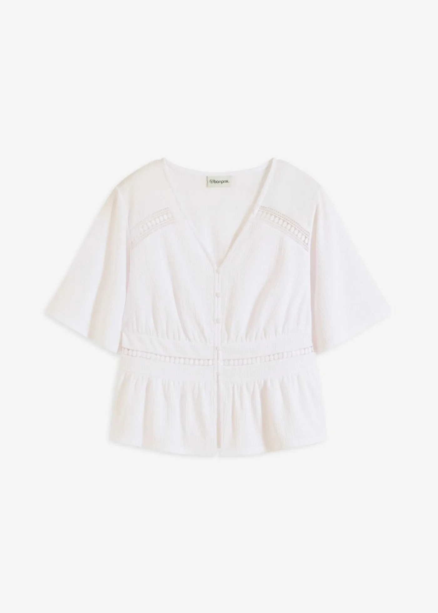 bonprix bonprix Camisetas>Camiseta tipo túnica con encaje Blanco