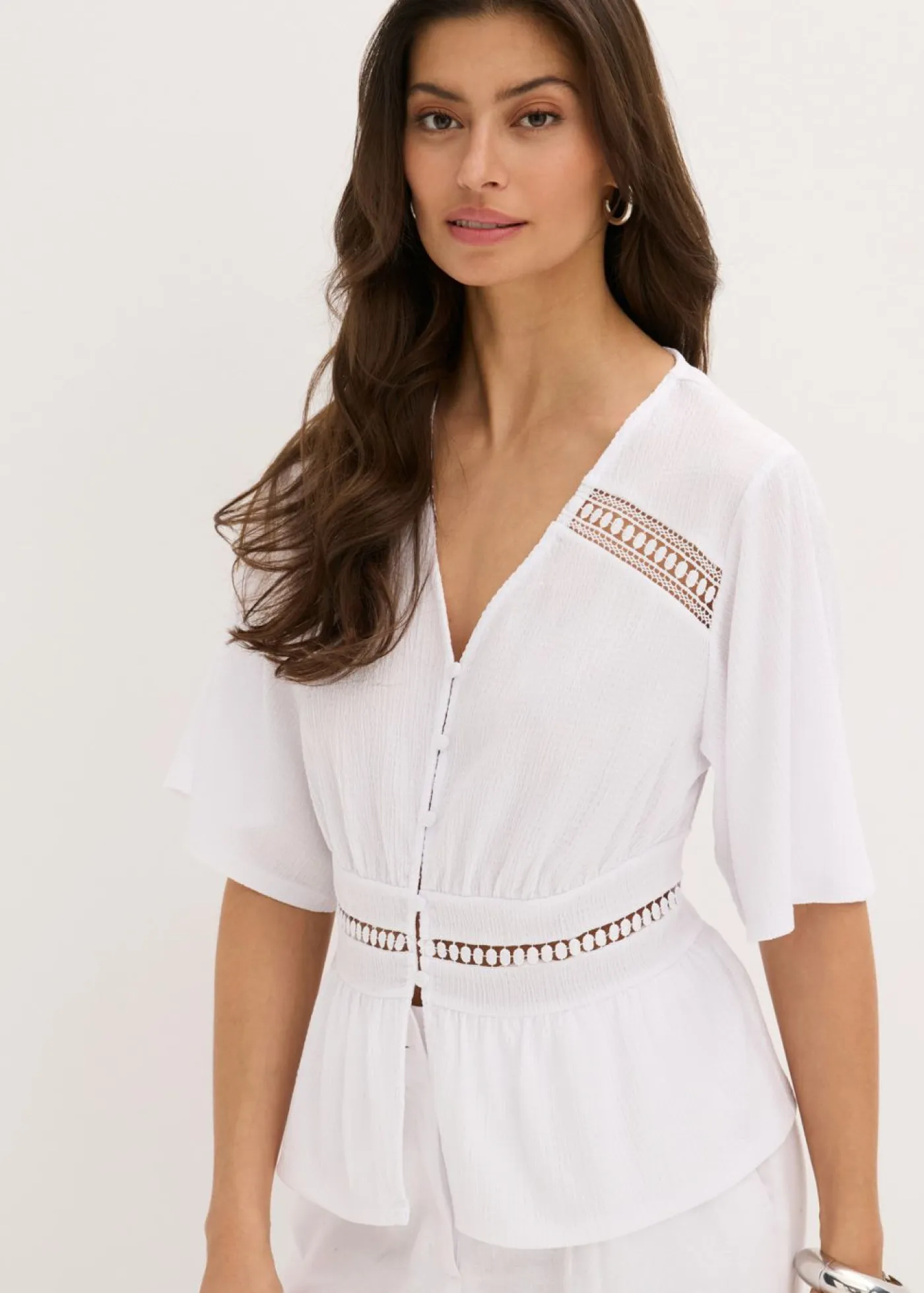 bonprix bonprix Camisetas>Camiseta tipo túnica con encaje Blanco