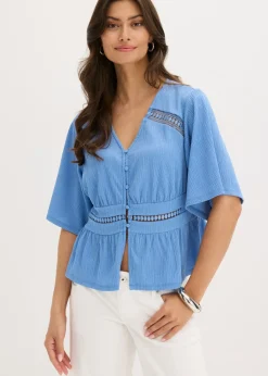 bonprix bonprix Camisetas>Camiseta tipo túnica con encaje azul provenzal