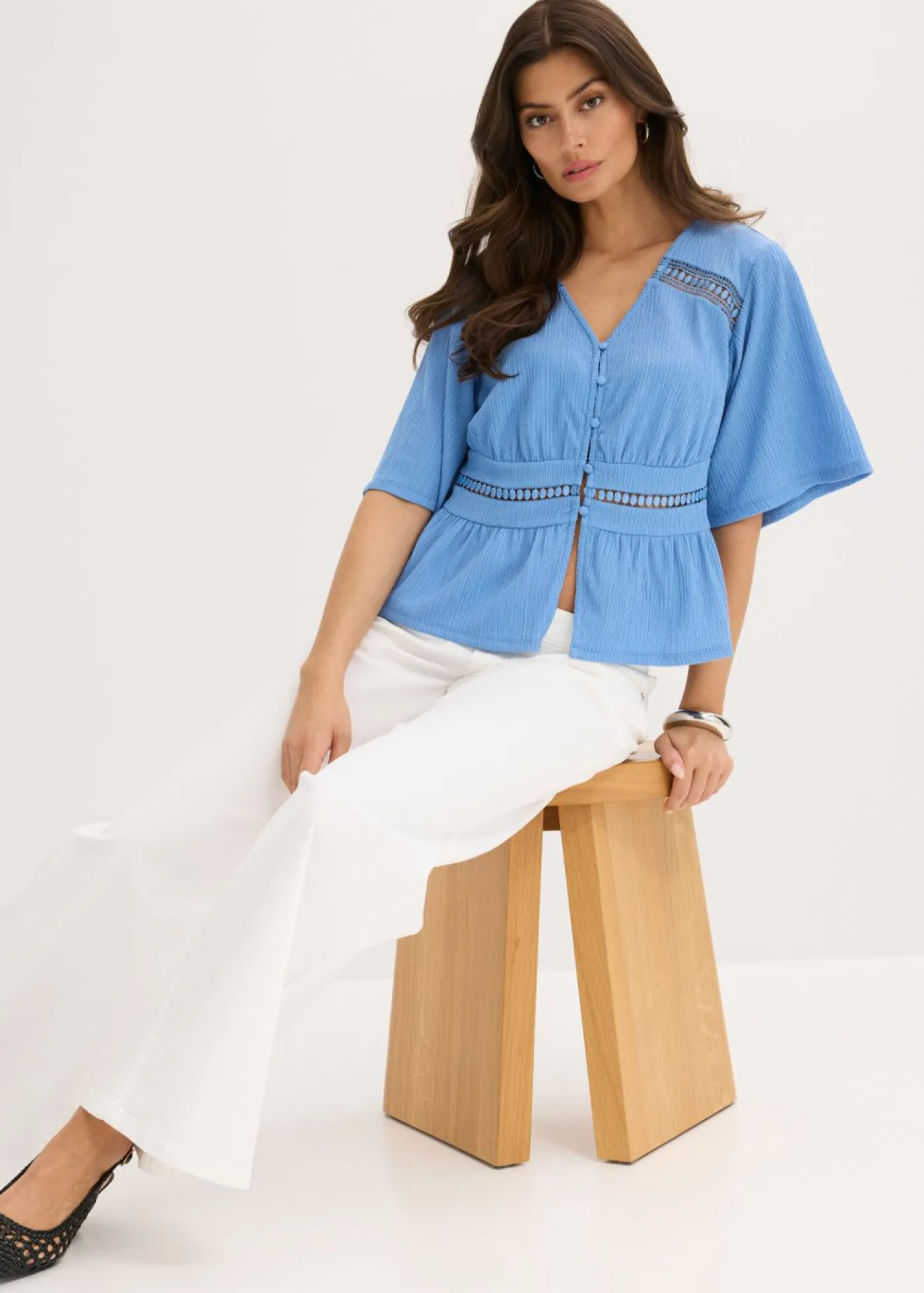 bonprix bonprix Camisetas>Camiseta tipo túnica con encaje azul provenzal