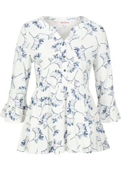 bonprix bonprix Camisas Y Blusas>Camiseta tipo túnica con mangas 3/4 Blanco lana de flores