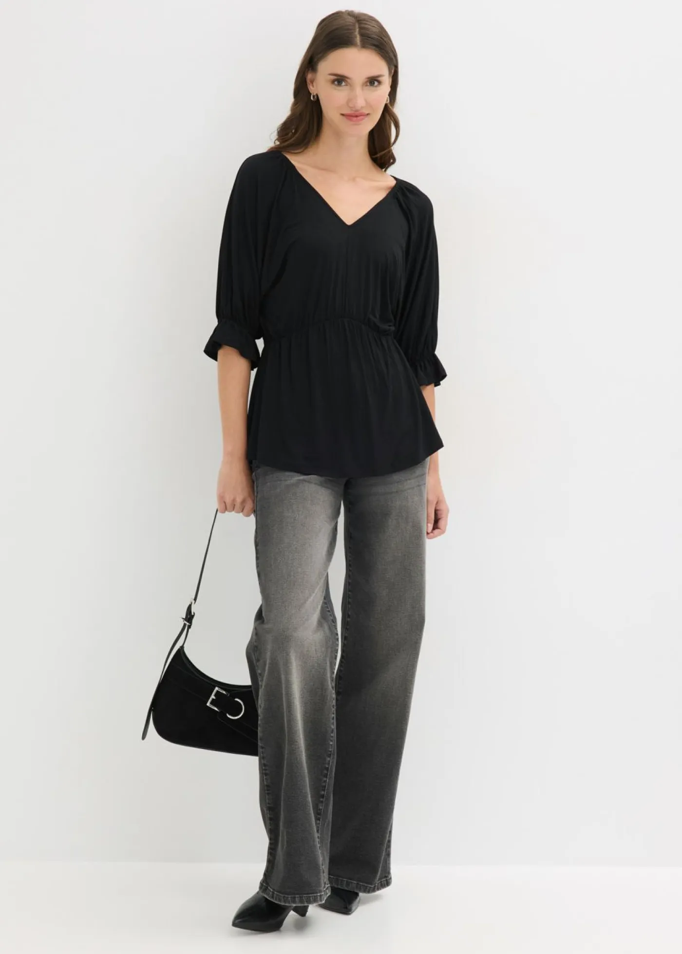 bonprix bonprix Camisetas>Camiseta tipo túnica en mezcla de viscosa Negro