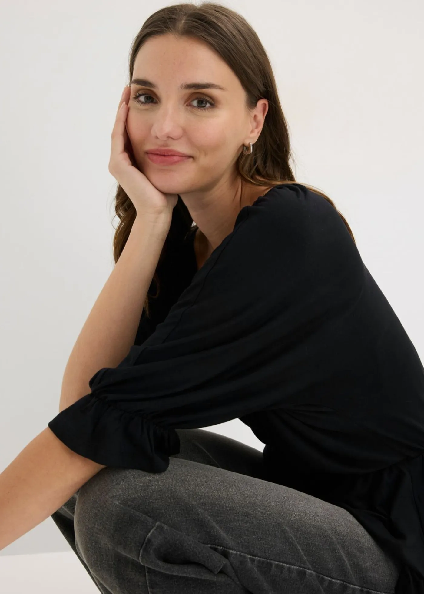 bonprix bonprix Camisetas>Camiseta tipo túnica en mezcla de viscosa Negro