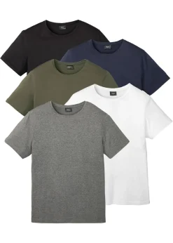 bonprix bonprix Básicos En Rebajas|Ropa Deportiva>Camiseta (5 unidades) verde oliva oscuro+blanco+negro+azul marino+gris jaspeado