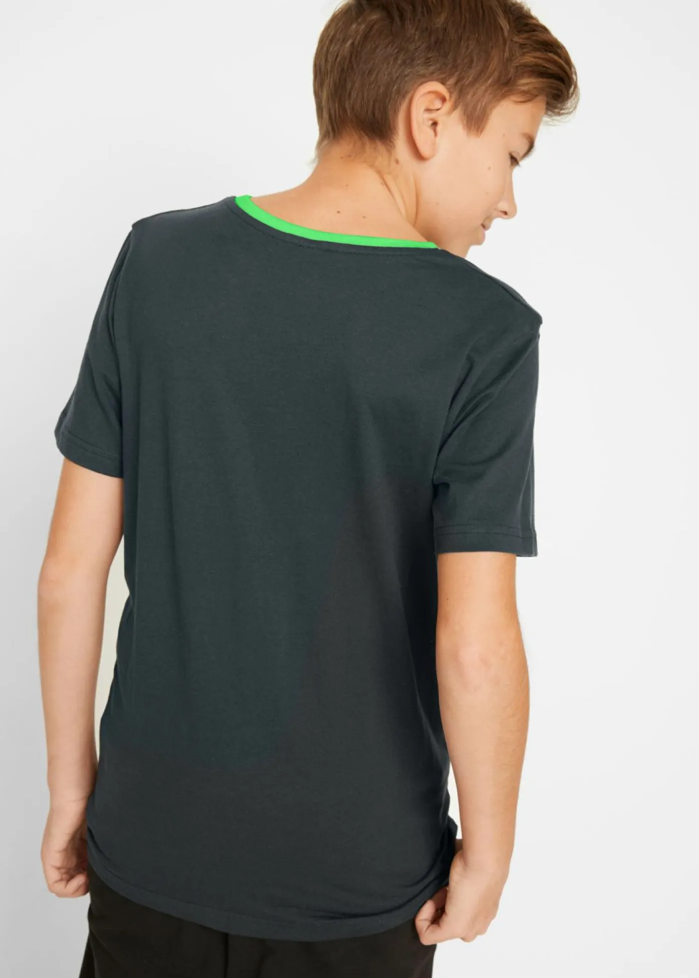 bonprix bonprix Ropa 9 A 16 Años·Camisetas|Ropa 9 A 16 Años·Packs De Ropa>Camiseta (2 unidades) de algodón puro negro+verde brillante