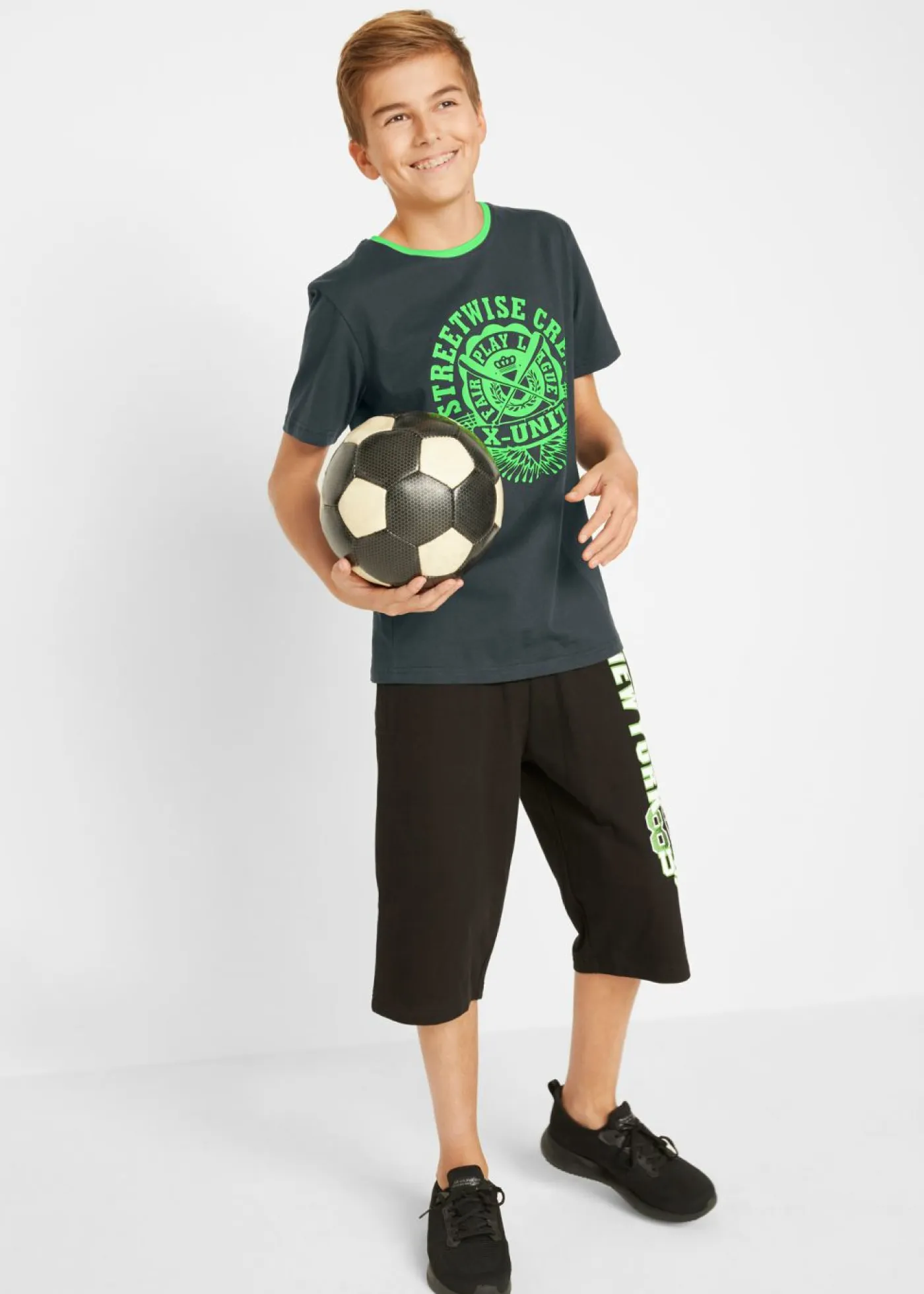 bonprix bonprix Ropa 9 A 16 Años·Camisetas|Ropa 9 A 16 Años·Packs De Ropa>Camiseta (2 unidades) de algodón puro negro+verde brillante