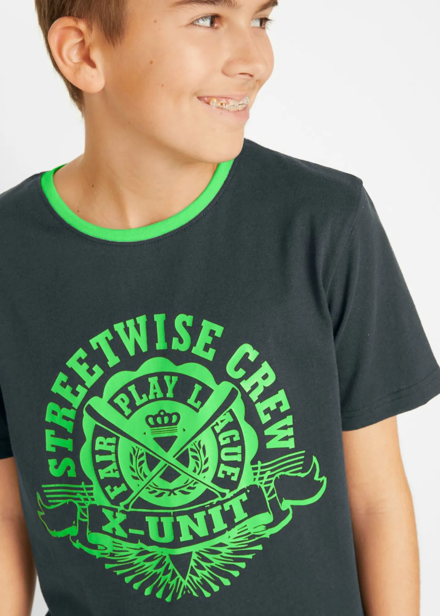 bonprix bonprix Ropa 9 A 16 Años·Camisetas|Ropa 9 A 16 Años·Packs De Ropa>Camiseta (2 unidades) de algodón puro negro+verde brillante