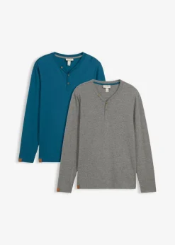 Hombre bonprix bonprix Camiseta (2 unidades) de algodón orgánico puro con manga larga y cuello henley