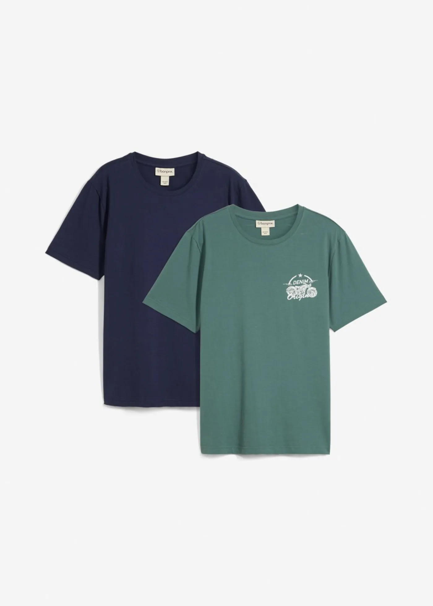bonprix bonprix Camisetas Y Polos>Camiseta (2 unidades) de algodón puro azul marino+verde grisáceo