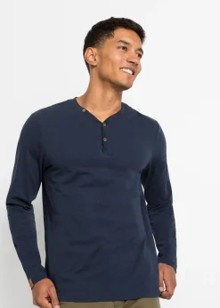 bonprix bonprix Básicos En Rebajas|Camisetas Y Polos>Camiseta (2 unidades) de algodón orgánico puro con manga larga y cuello henley azul marino+verde