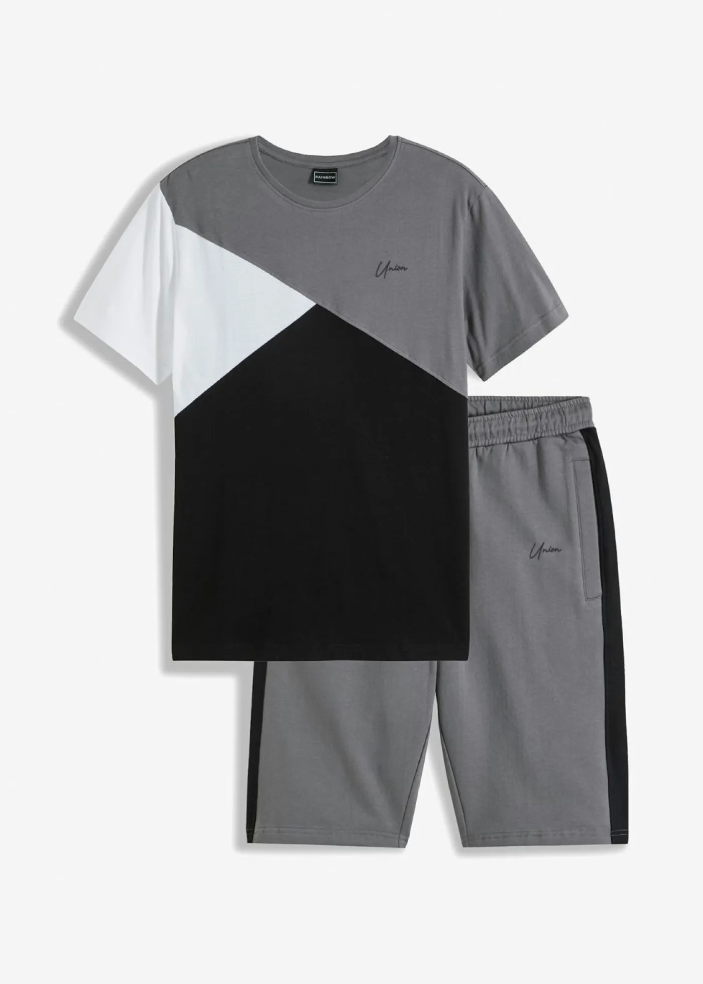 bonprix bonprix Ropa Deportiva|Pantalones>Camiseta y bermudas de chándal (2 piezas) gris ahumado/blanco/negro