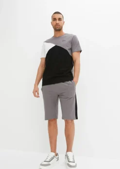 bonprix bonprix Ropa Deportiva|Pantalones>Camiseta y bermudas de chándal (2 piezas) gris ahumado/blanco/negro