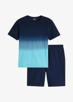 bonprix bonprix Pantalones|Camisetas Y Polos>Camiseta y bermudas de chándal (2 piezas) de algodón puro Azul marino-celeste