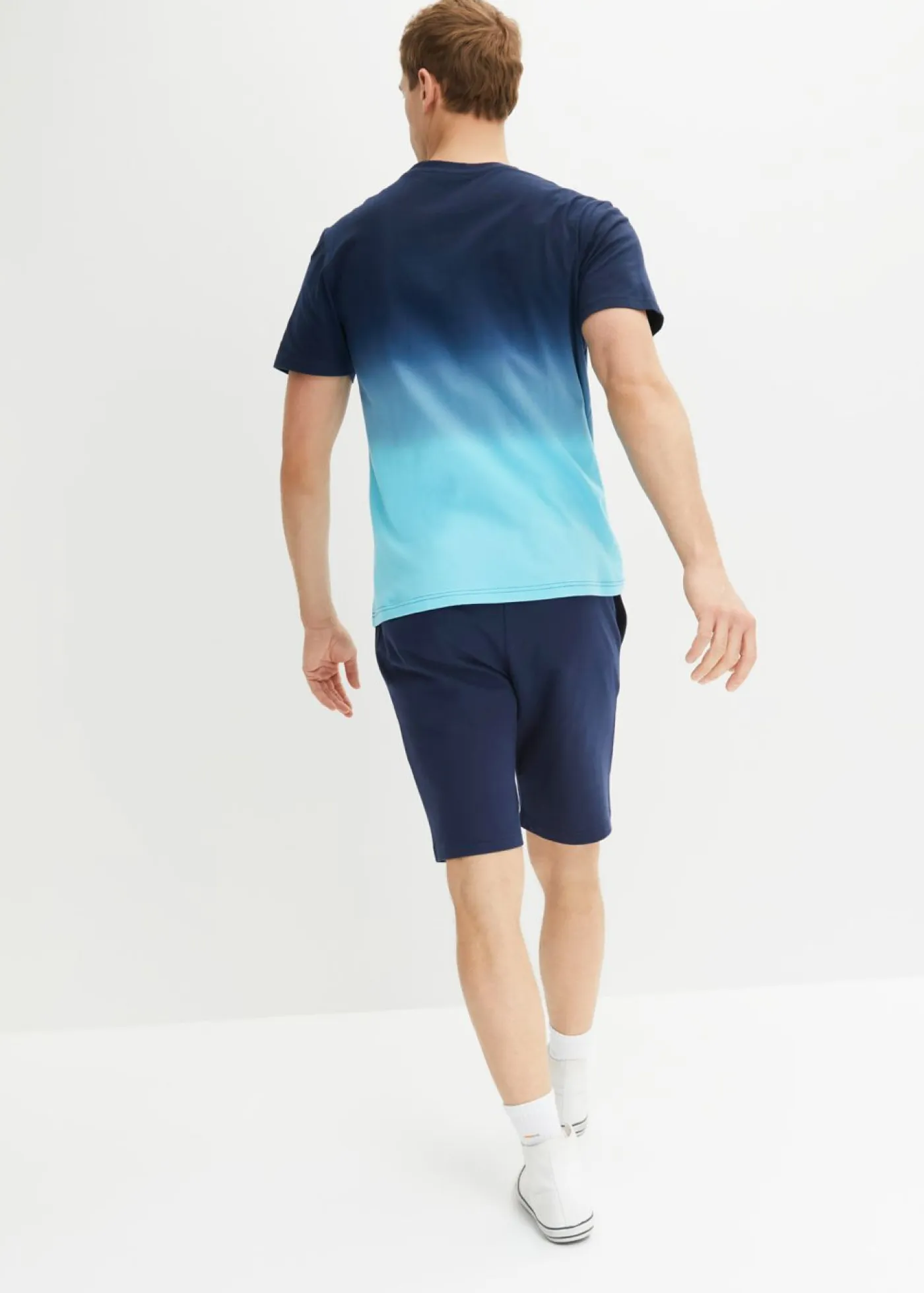 bonprix bonprix Pantalones|Camisetas Y Polos>Camiseta y bermudas de chándal (2 piezas) de algodón puro Azul marino-celeste