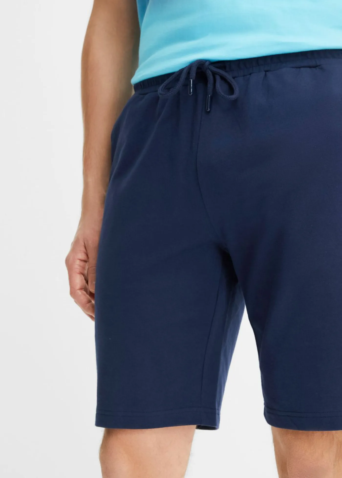 bonprix bonprix Pantalones|Camisetas Y Polos>Camiseta y bermudas de chándal (2 piezas) de algodón puro Azul marino-celeste