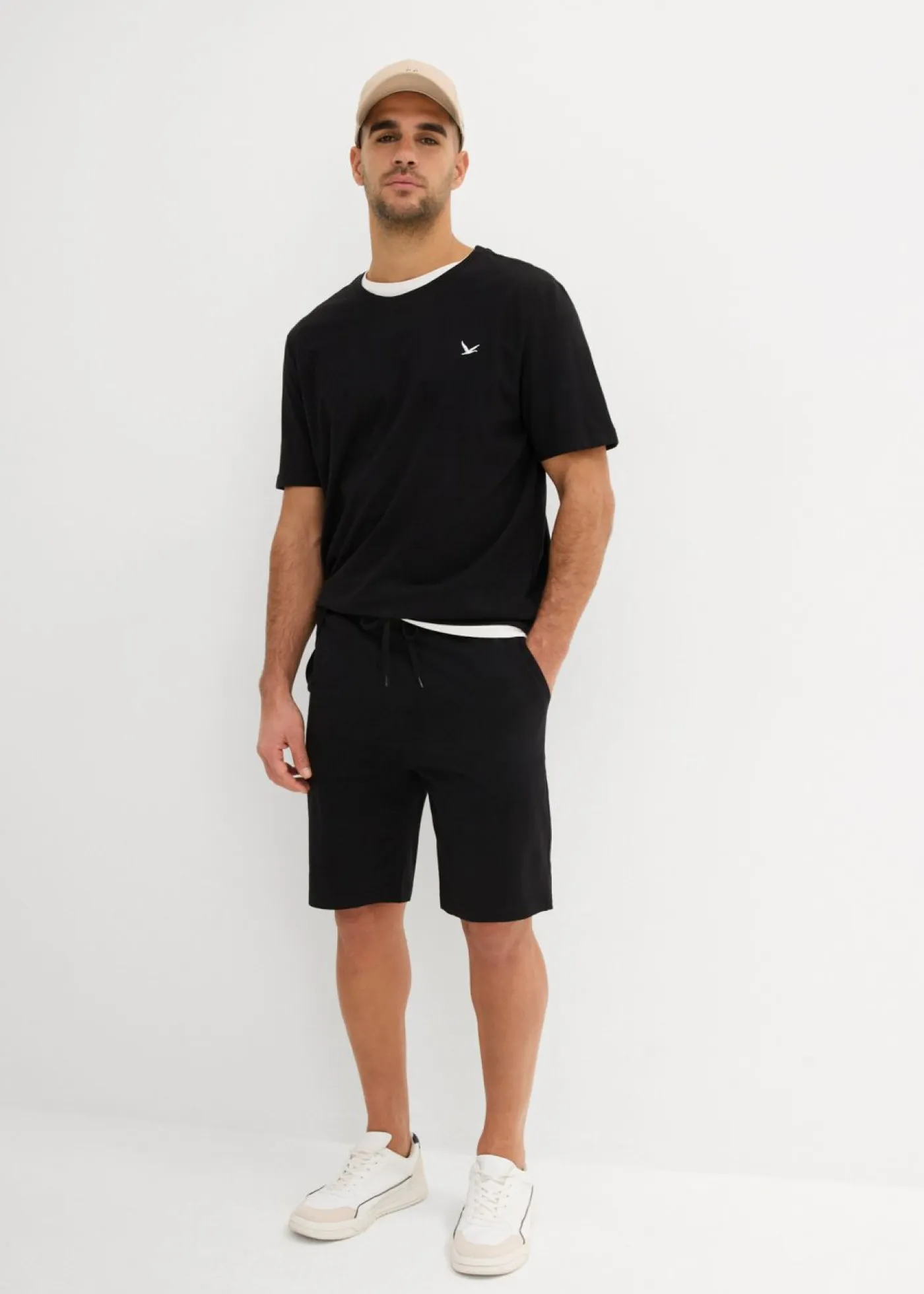 bonprix bonprix Pantalones|Camisetas Y Polos>Camiseta y bermudas de punto (conjunto de 2 piezas) de algodón orgánico puro Negro