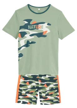 bonprix bonprix Ropa 2 A 9 Años·Pantalones Cortos|Ropa 2 A 9 Años·Camisetas>Camiseta y pantalón corto de algodón puro (conjunto de 2 piezas) Verde pino con estampado gráfico