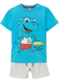 bonprix bonprix Ropa 2 A 9 Años·Pantalones Cortos|Ropa 2 A 9 Años·Camisetas>Camiseta y pantalón corto (conjunto de 2 piezas) turquesa+natural jaspeado