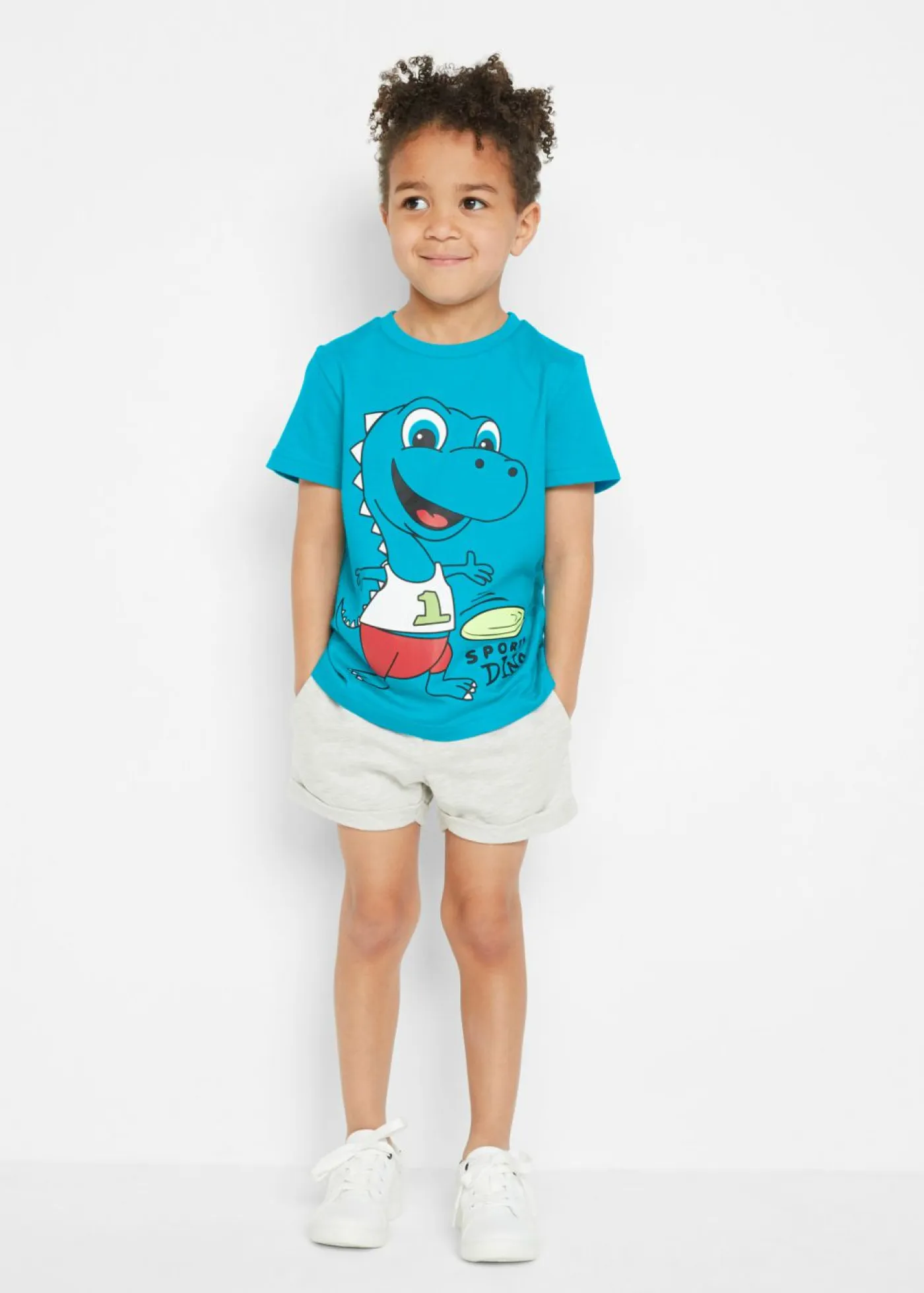 bonprix bonprix Ropa 2 A 9 Años·Pantalones Cortos|Ropa 2 A 9 Años·Camisetas>Camiseta y pantalón corto (conjunto de 2 piezas) turquesa+natural jaspeado