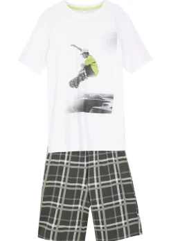 bonprix bonprix Ropa 9 A 16 Años·Camisetas|Ropa 9 A 16 Años·Shorts>Camiseta y pantalón corto (conjunto de 2 piezas) de algodón orgánico blanco + gris plata estampado