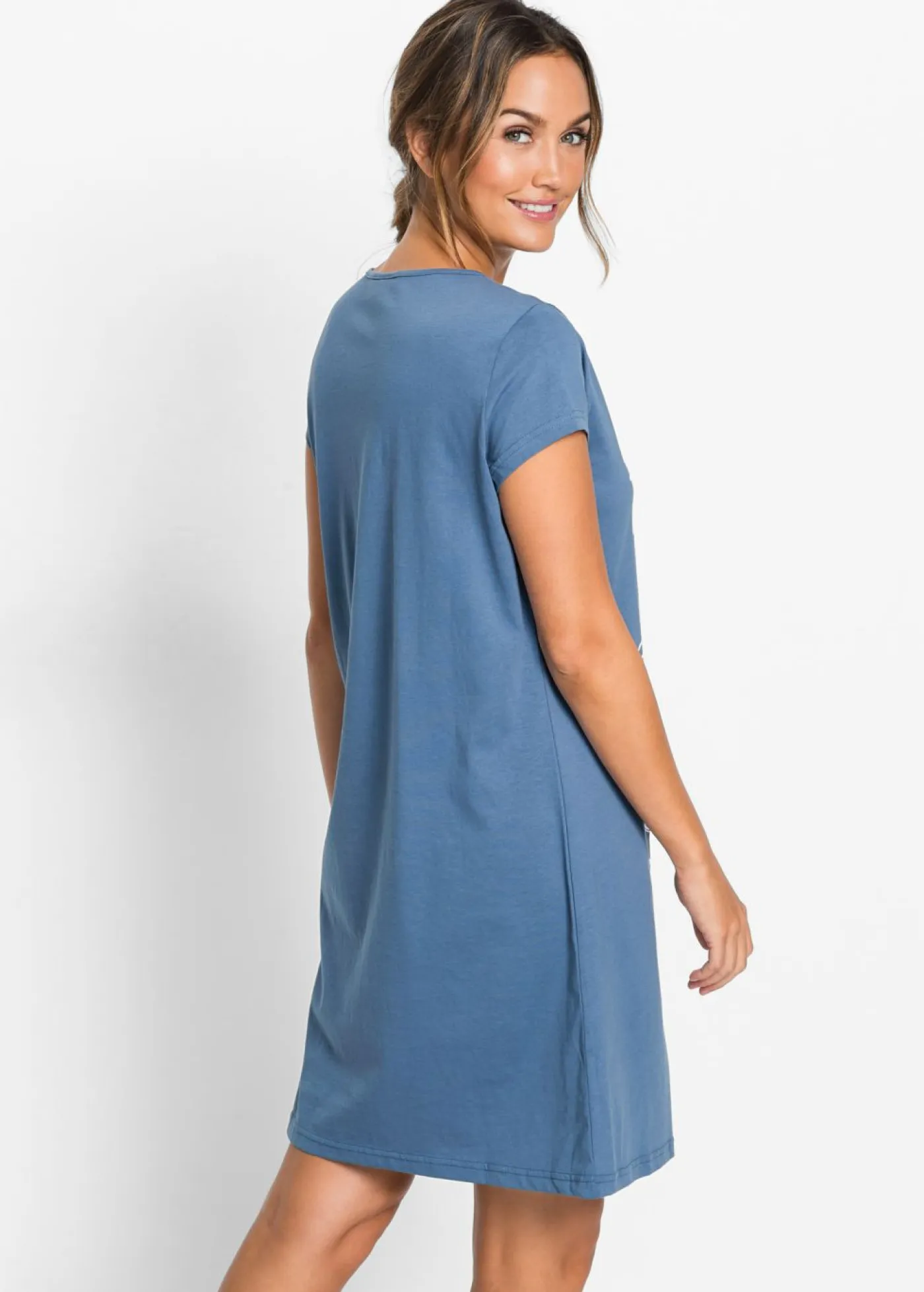 bonprix bonprix Ropa Para Dormir>Camisón corto de algodón orgánico puro Azul/estampado de búhos