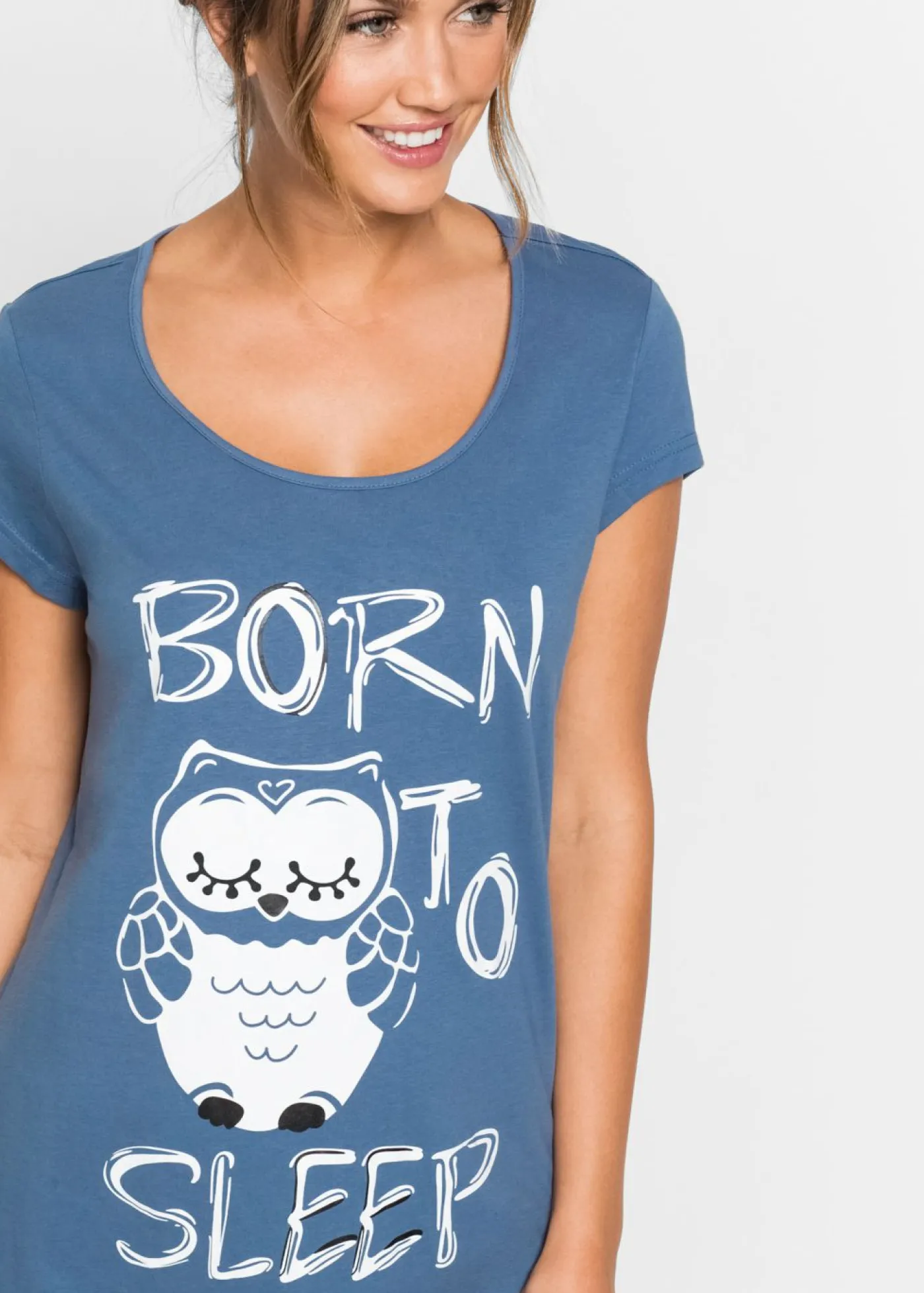 bonprix bonprix Ropa Para Dormir>Camisón corto de algodón orgánico puro Azul/estampado de búhos