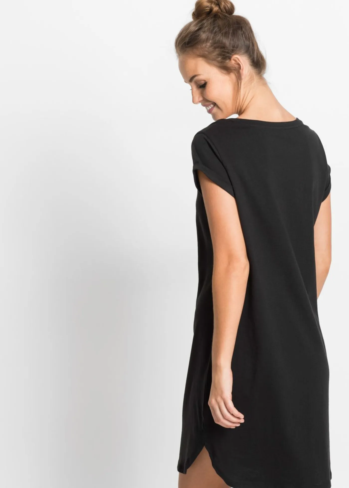 bonprix bonprix Ropa Para Dormir>Camisón corto de algodón orgánico puro Negro estampado