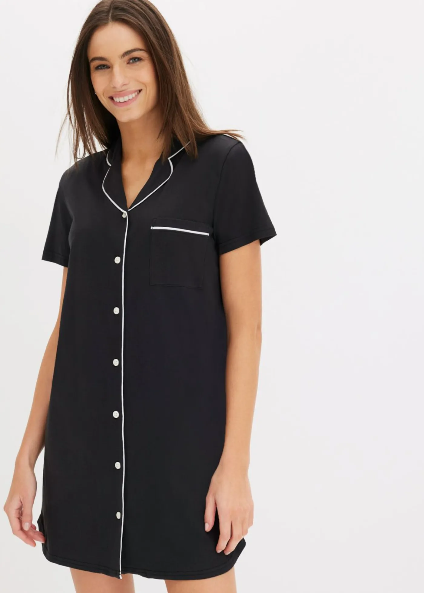 bonprix bonprix Básicos|Ropa Para Dormir>Camisón corto de algodón orgánico puro Negro-blanco